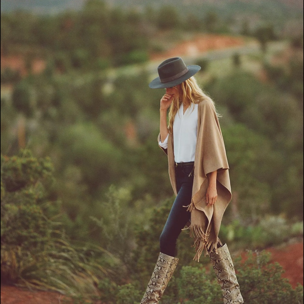 Faux Suede Poncho in taupe color - Picture 1 of 10